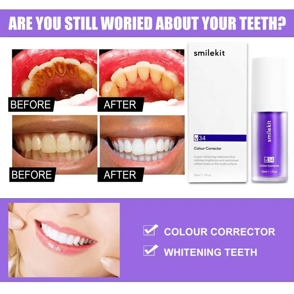 

V34 Teeth Repair Whitening Toothpaste Clean Oral Purple Toothpaste Tooth Beautifying Agent Fresh Breath Pigment Precipitation