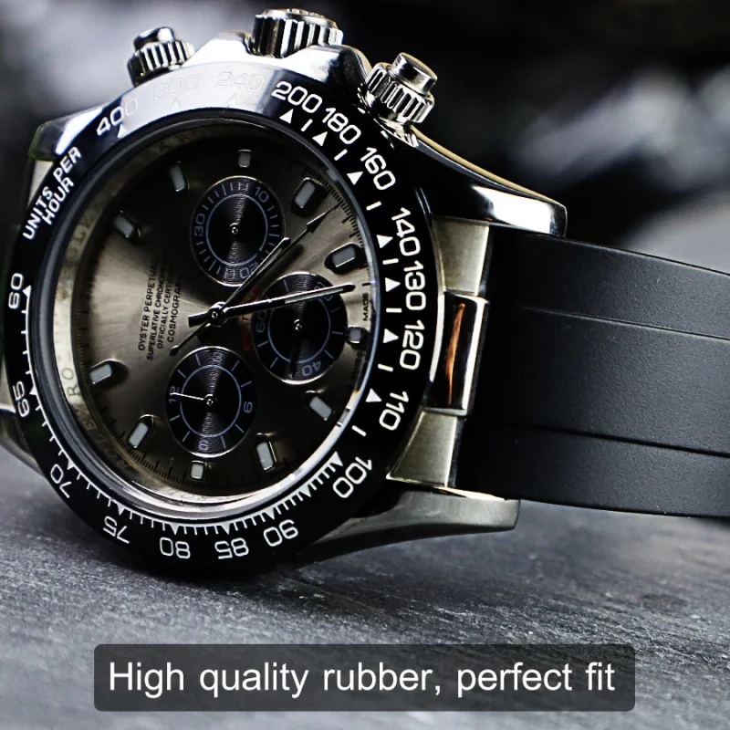 

20mm Watchband for Rolex Daytona Cosmograph Yachtmaster Submariner Explorer GMT Brush Clasp Oyster Caoutchouc Rubber Watch Strap