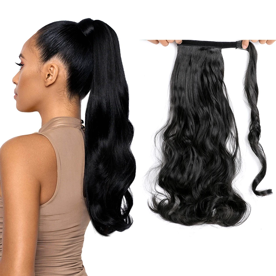 

Ponytail Hair Extensions Synthetic Hair 22 Inch Long Straight Wavy Brown Blonde Clip In Wrap Around Ponytail Extension for Women