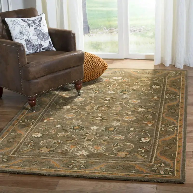 

Carmella Floral Bordered Wool Area Rug, Olive/Gold, 3' x 5'