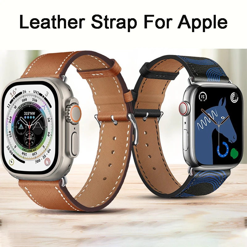 

Watchbands Genuine Leather Watch Strap for Apple Watch Band Ultra 49mm 44mm 38mm Series 6/5/4 Iwatch 7 45mm 41mm Watch Bracelet
