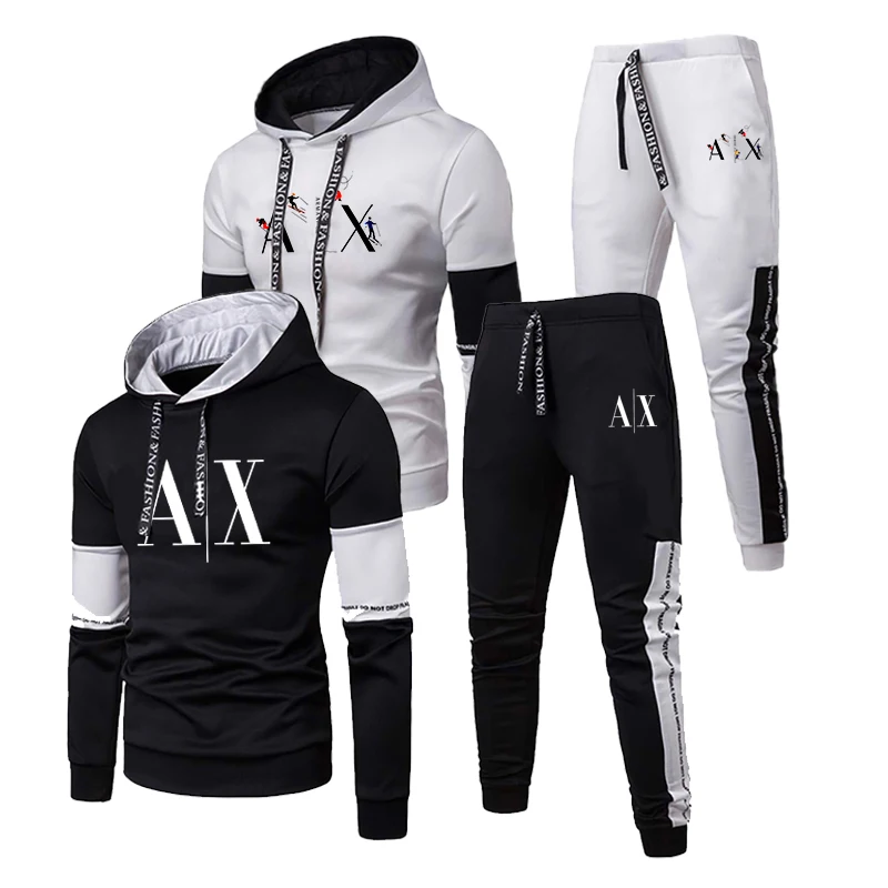 

Men's Hooded Tracksuit Sweatshirt Hoodies+ Pant 2 Pcs-Sets Winter Luxury Cloth Male Sports Suits Jogger Ski Snowboarding Outfits