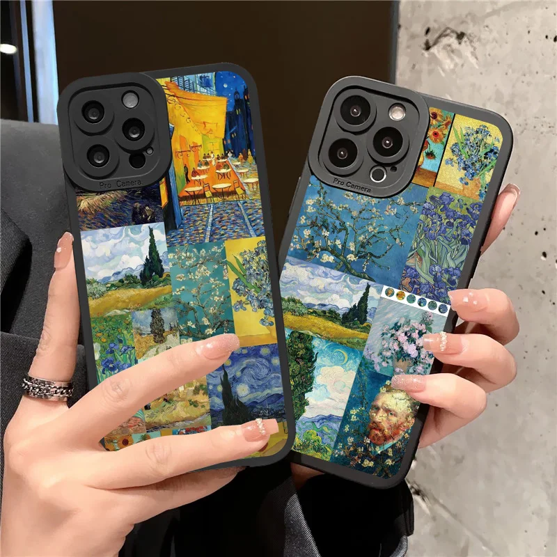 

Vintage Van Gogh Phone Case for iPhone X XS XR 13 12 11 14 Pro Max Puzzle Illustration Phone Back Cover for iPhone 8 7 Plus SE2