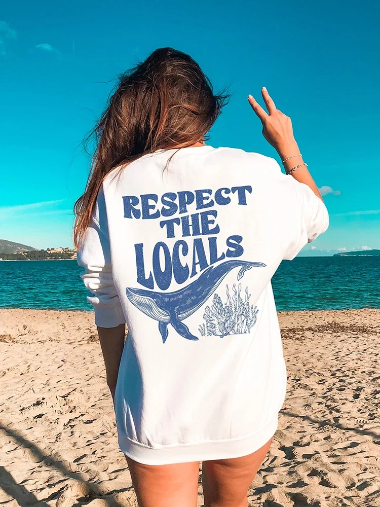 

Respect The Locals Printed Womens Clothing Vintage Casual Personality Sweatshirts Fleece Warm O-Neck Long Sleeves Woman Pullover