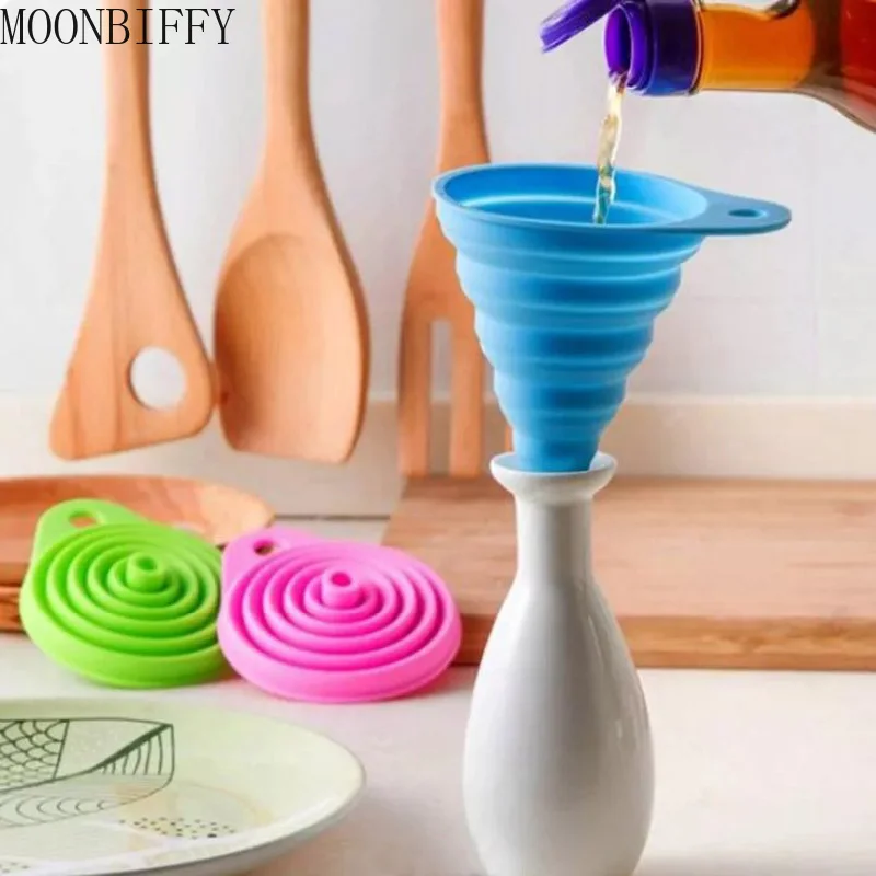 

High Quality 1pc New Mini Silicone Gel Foldable Collapsible Style Funnel Hopper Kitchen cooking tools