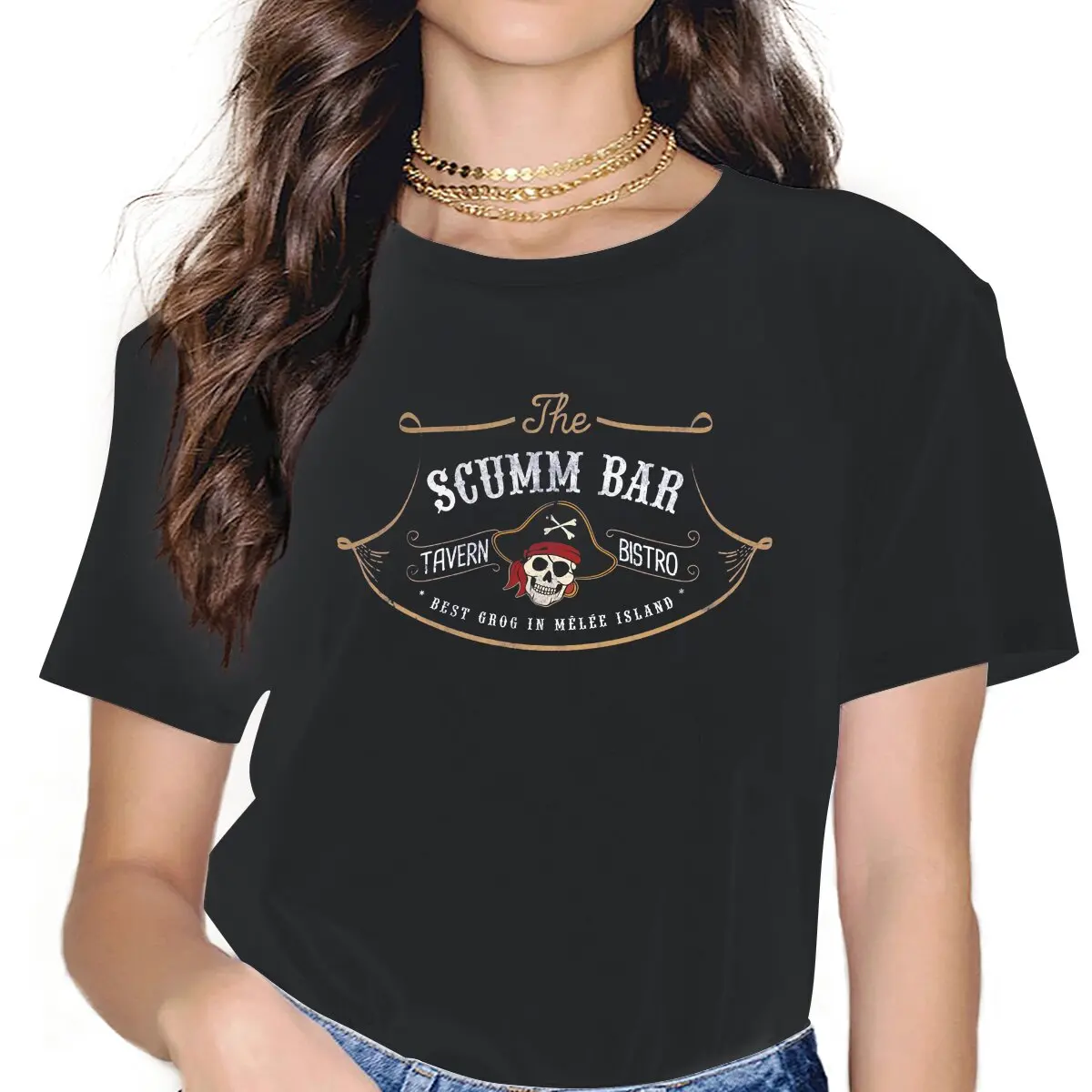 

The Scumm Bar Cute Girls Women T-Shirt Monkey Island Game LeChuck Elaine Guybrush 5XL Blusas Harajuku Casual Vintage Oversized