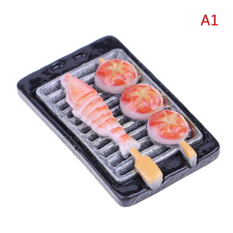 1/12 Miniature Dollhouse Kebab Grilled Shrimp Barbecue Skewered Meat BBQ Model Simulation Food Kithcen Doll House Accessoires images - 6