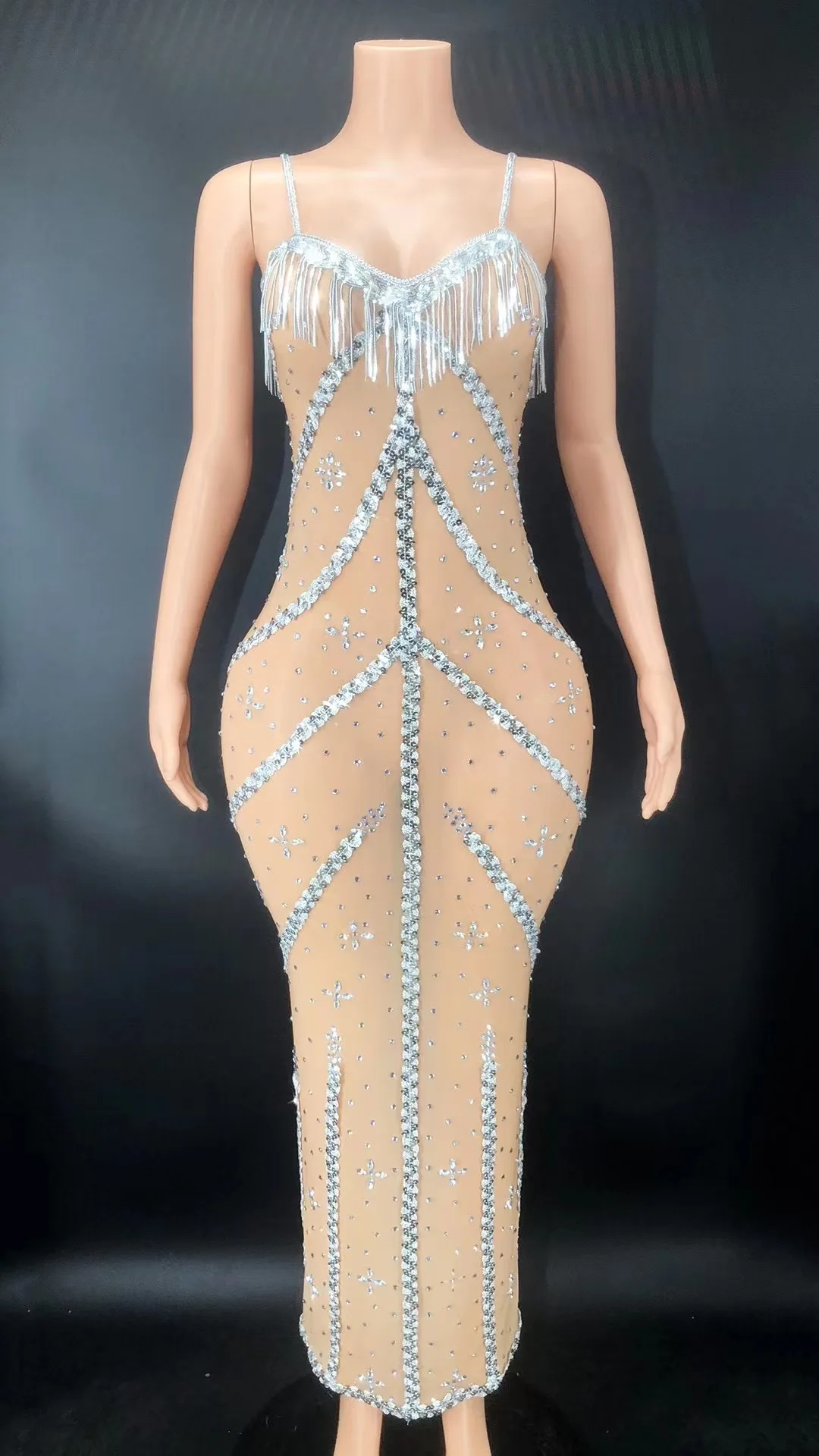 

13 Colour Sparkling Tassles Spaghetti Strap Package Hip Evening Dress Birthday Celebrate Costume Dancer Party Show Clothes