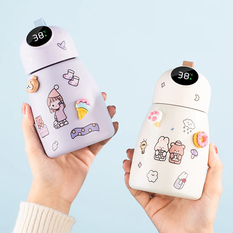 

500ML Intelligent Display Temperature Water Stainless Steel Student High-value Cute Big Belly Children's Thermos Cup Stickers