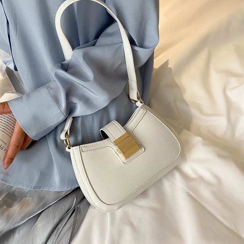 Retro Fashion Ladies Underarm Shoulder Bag Solid Color PU Leather Handbag Female Simple Female Chain Wallet Ladies Handbag