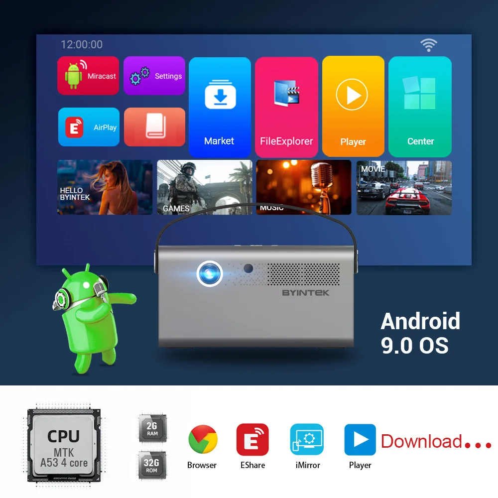 BYINTEK R17 Smart 3D TV 300 дюймов Android WiFi Портативный 1080P светодиодный DLP Мини проектор Full HD