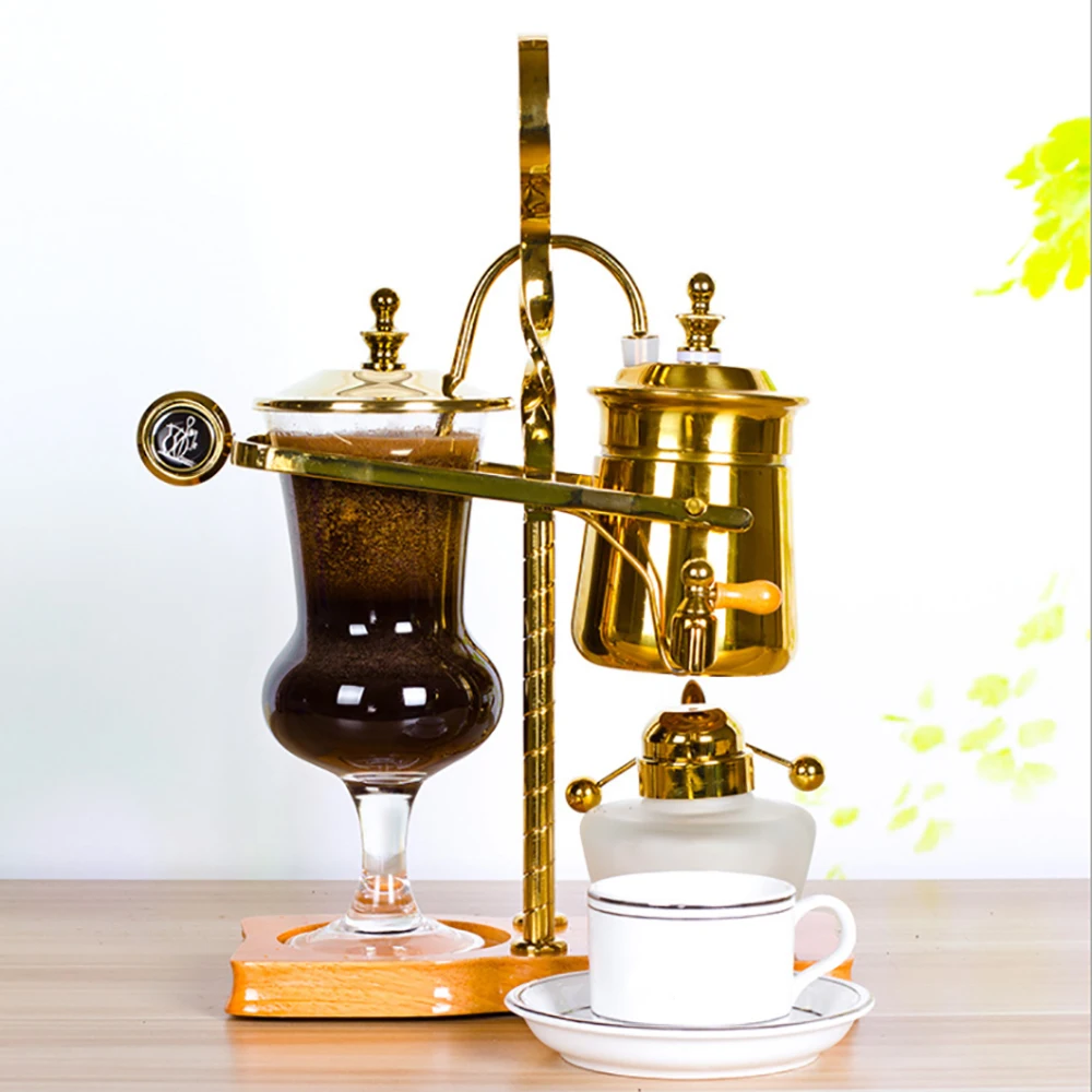 

Eatssode 15oz Gold Belgium Luxury Elegant Royal Family Siphon Brewer Balance Syphon Coffee Maker W/ Measuring Cup & Spoon Manual