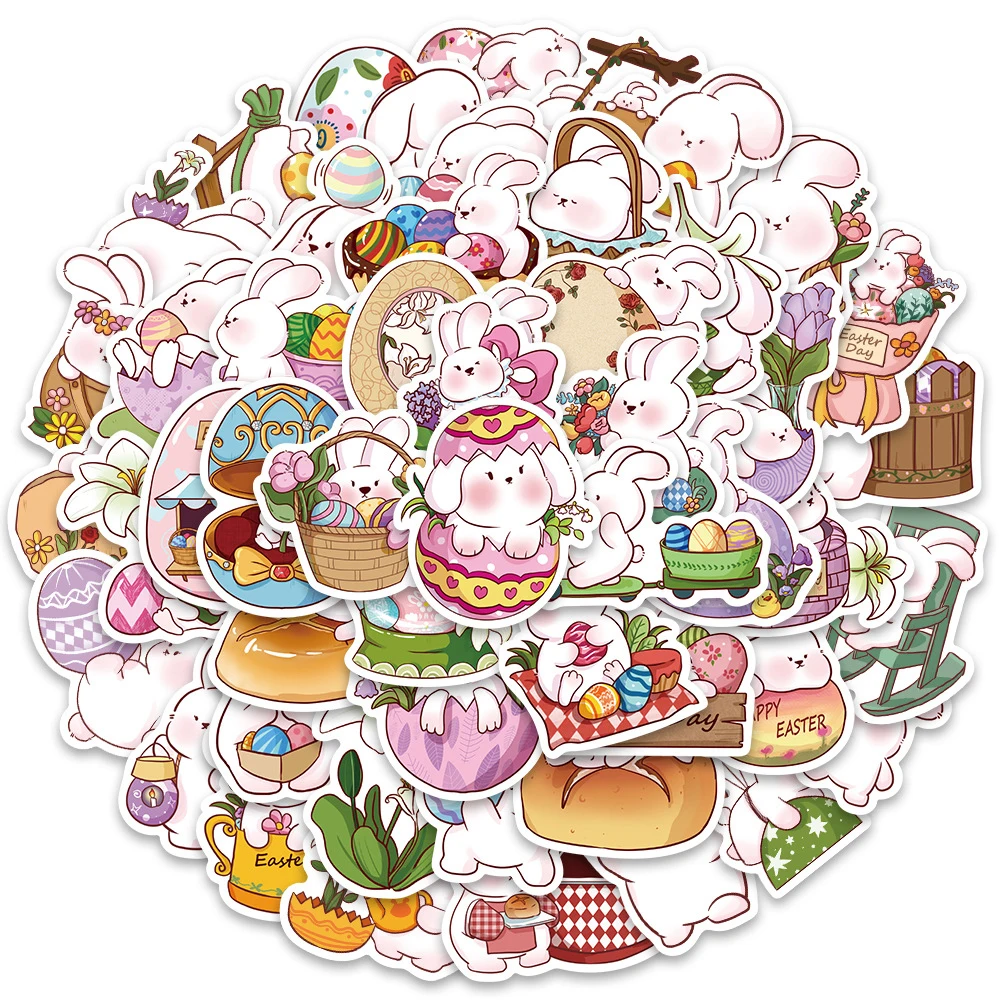 

10/30/50pcs Kawaii Easter Day Egg Rabbit Aesthetic Stickers Decals Notebook Phone Laptop Guitar Notebook Decoration Sticker Toys
