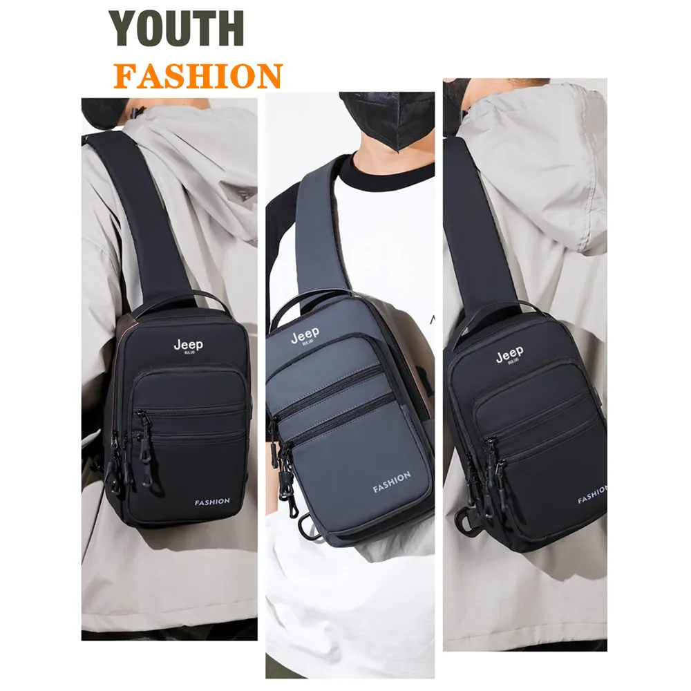 JEEP BULUO Brand High Quality Men USB Crossbody Shoulder Bags Chest Sling Safety Lock Male Anti-theft Fashion Travel Pack