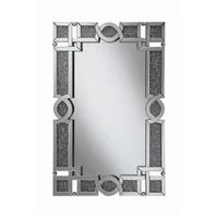 mirrored wall mirror with crystal beads in silver decor rectangle mirror for home hotel use