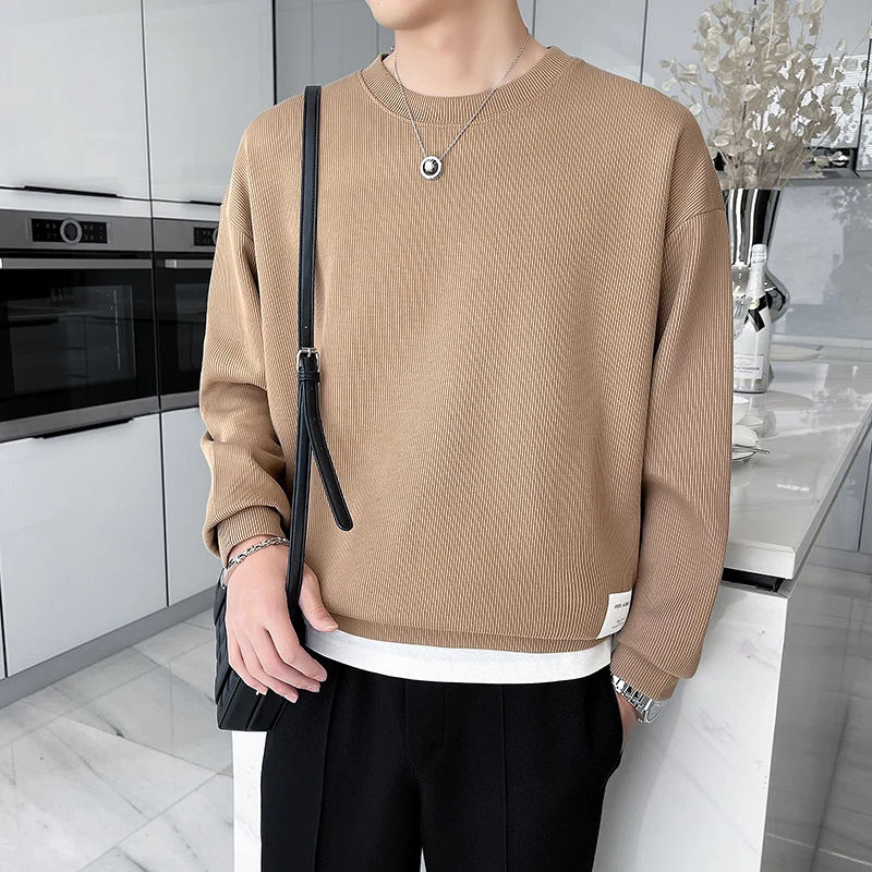 

Мужская Весенняя футболка из двух частей с круглым вырезом и длинными рукавами