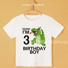 Детская футболка с изображением милого динозавра, номера на день рождения, мультяшная футболка для мальчиков и девочек с изображением цифр динозавров, возможность нанесения индивидуального номера