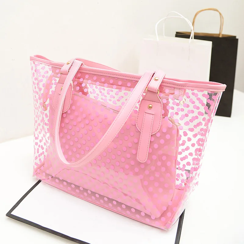 woman Beach Bag Fashion  dot pattern Transparent Bag PVC Material  Shoulder Bag Plastic Women Bag Large Shopping Tote Handbags