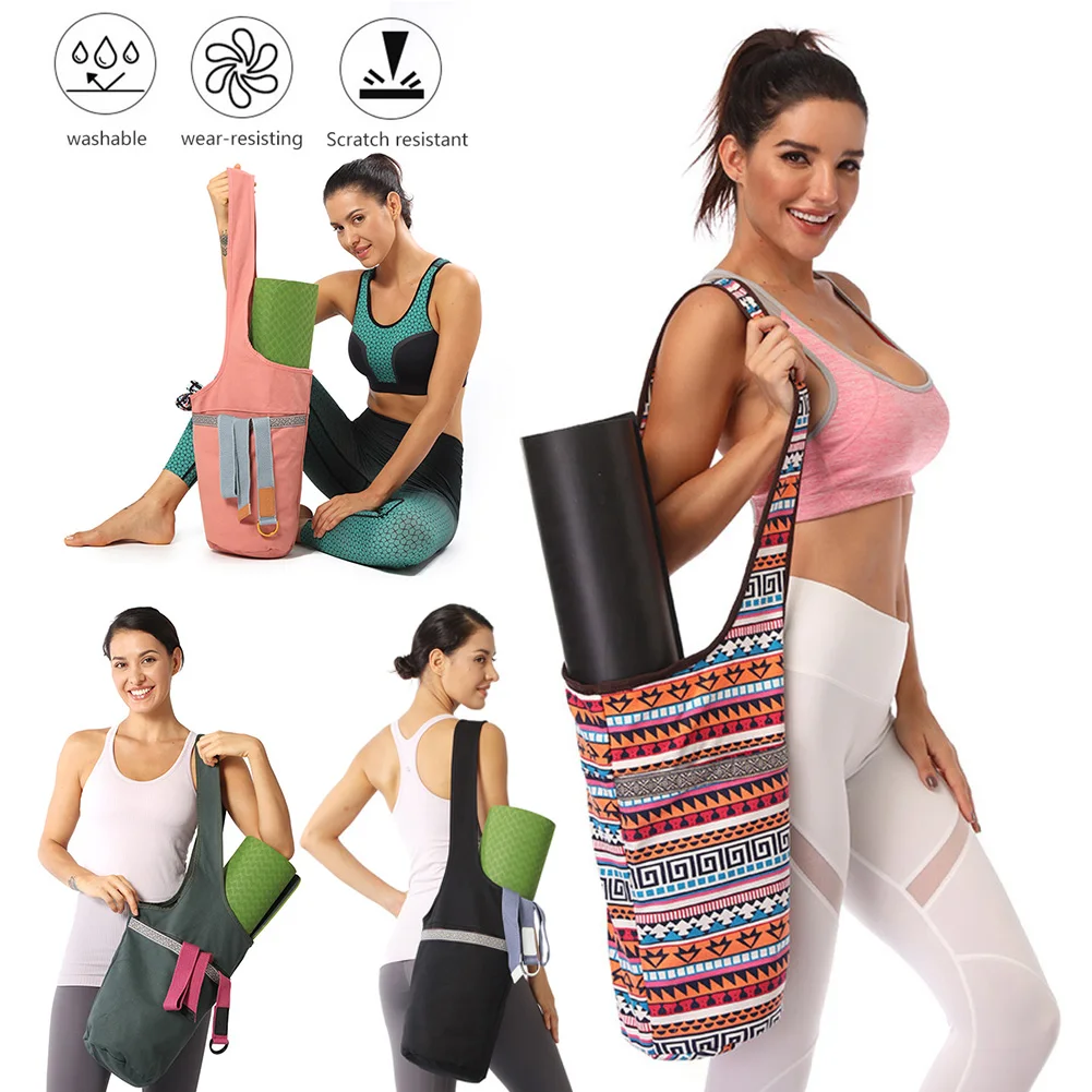 

Yoga Mat Bag Ethnic Style Printed Cylinder Bag Fitness Exercise Yoga Mat Carry Bag With Storage Pocket Shoulder Messenger Bags
