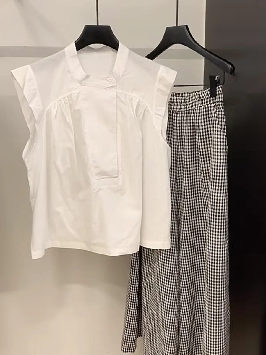 Korean Sle Western Simple round Neck Buckle Sleeveless Shirts Women Summer Unique Chic Flng Sleeves Loose Slimming ... |