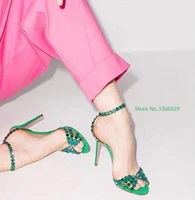 crystal ankle buckle sandals female multicolor rhinestone high heeled shoes green purple peep toe stiletto heel sandals