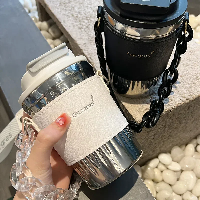 

480ml Portable Stainless Steel Coffee Mug With Lid Straws Thermal Water Bottle Non-slip Travel Car Insulated Women Girl Gift Cup