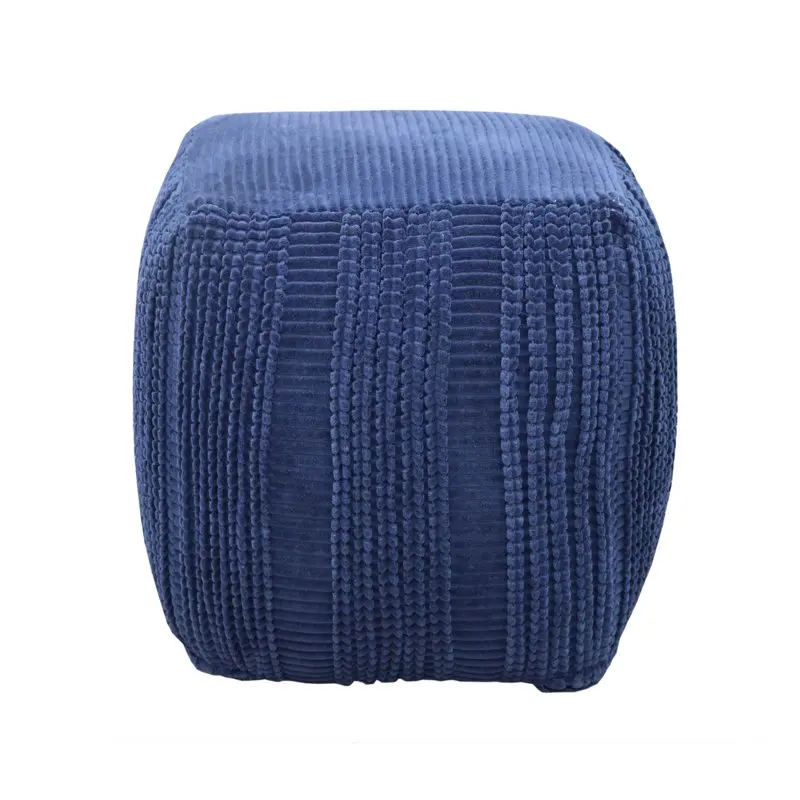 

Dimas Ottoman Cotton Upholstered Striped Pattern Woven Vertical Bands Square Pouf, Modern Transitional, Navy
