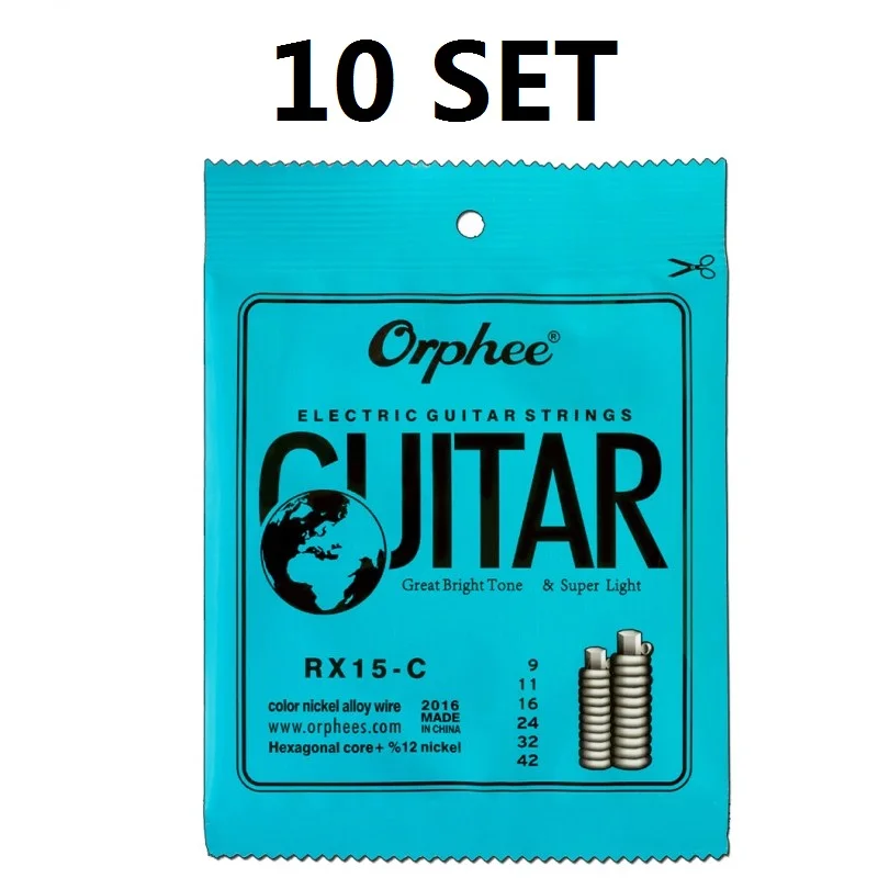 

10 Set Orphee RX15-C 09-042 Colorful Electric Guitar Strings Nickel Alloy String Super Light Tension Guitar Accessories