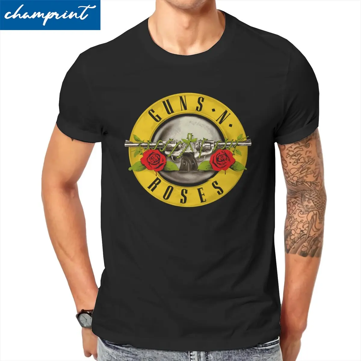 

Men's Guns N Roses Bullet Logo T Shirt Heavy Metal 100% Cotton Tops Funny Short Sleeve Crewneck Tee Shirt Summer T-Shirt