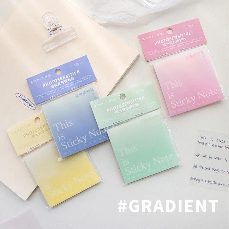 

50 Sheets Transparent Waterproof Sticky Notes Photosensitive PET Memo Pad for School Student Office Stationery Supplies