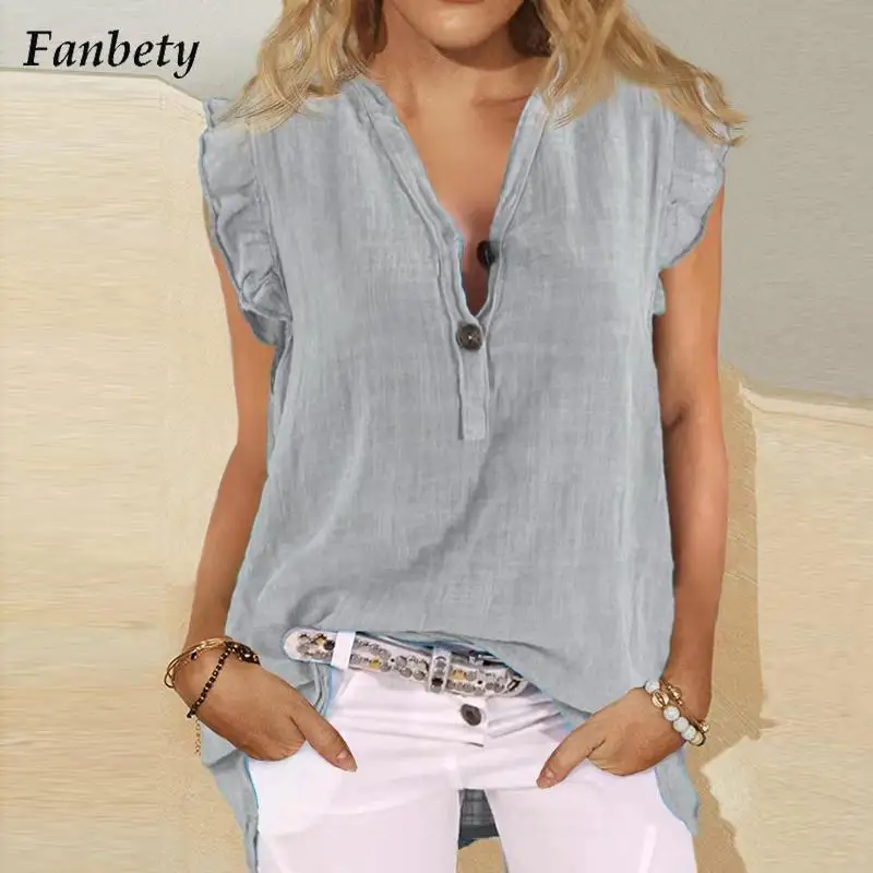 

Блузка женская с V-образным вырезом и принтом, Элегантный Модный пуловер на пуговицах, пикантный Топ без рукавов, уличная одежда, лето