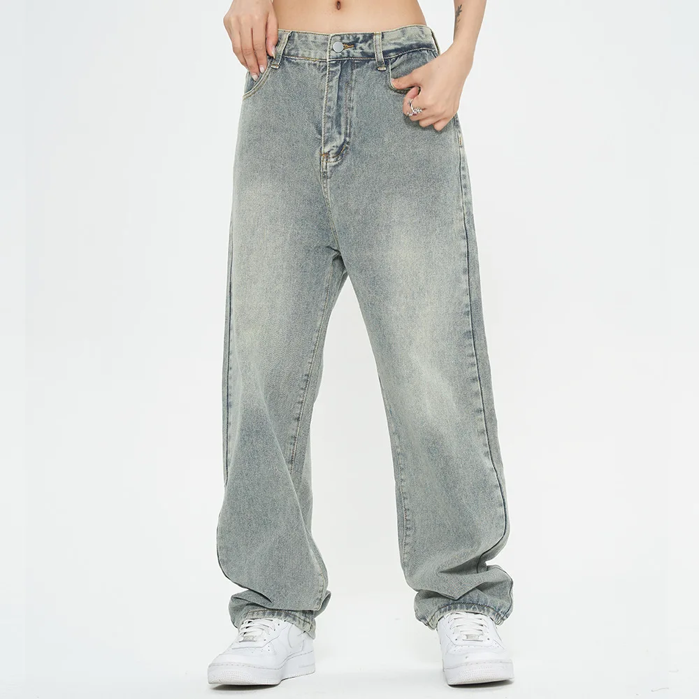 American Hip Hop Star Embroidery Washed Old Men Jeans Pants Y2K Straight Oversized Denim Trousers Loose Streetwear Pantalones