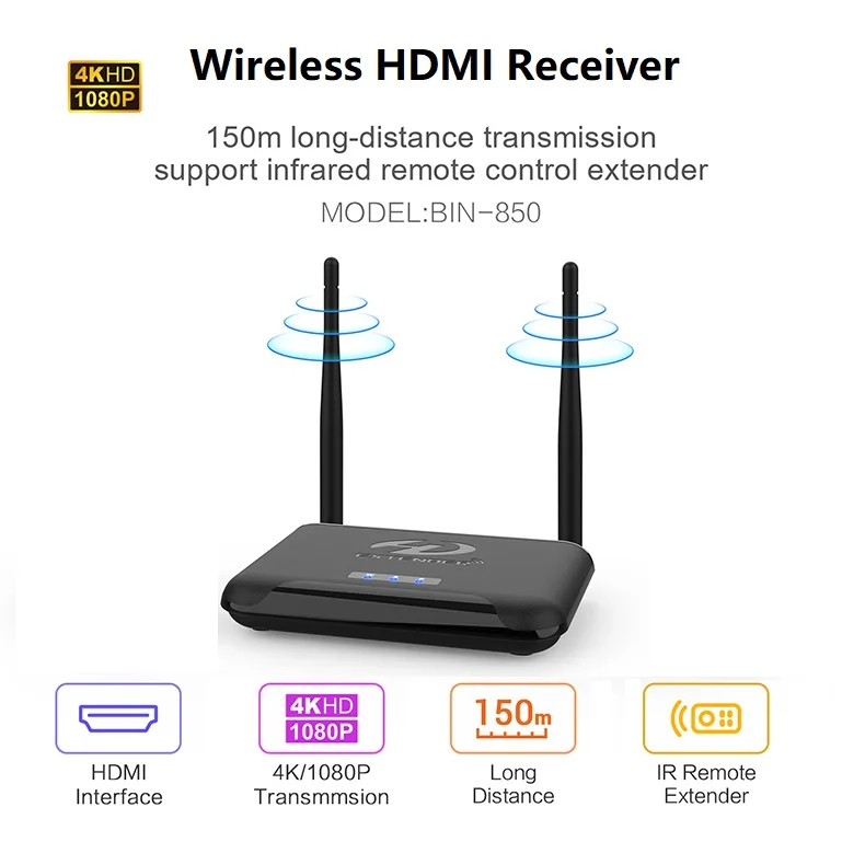 

AWIND BIN-850 Wireless HDMI Receiver 4K@30Hz 2.4G/5G Streaming Video Audio HD Extender for Conferences Games TV Projector Home T
