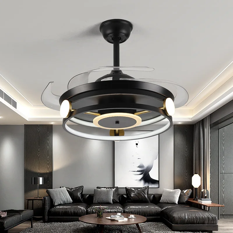 

Led Ceiling Fan Pendant Lamp Light Chandelier dining room living room with retractable integrated simple modern