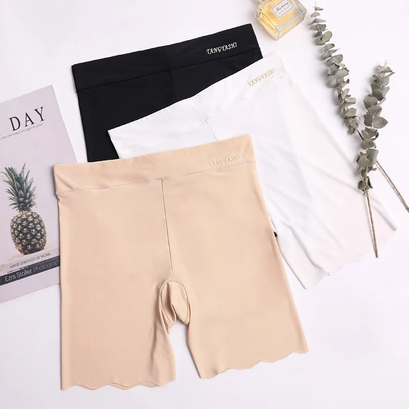 

M~4XL Women's Safety Pants Thin Breathable Non-Curling Boxer Shorts High Waist Short Pants Plus Size Four-Corner Legging Shorts