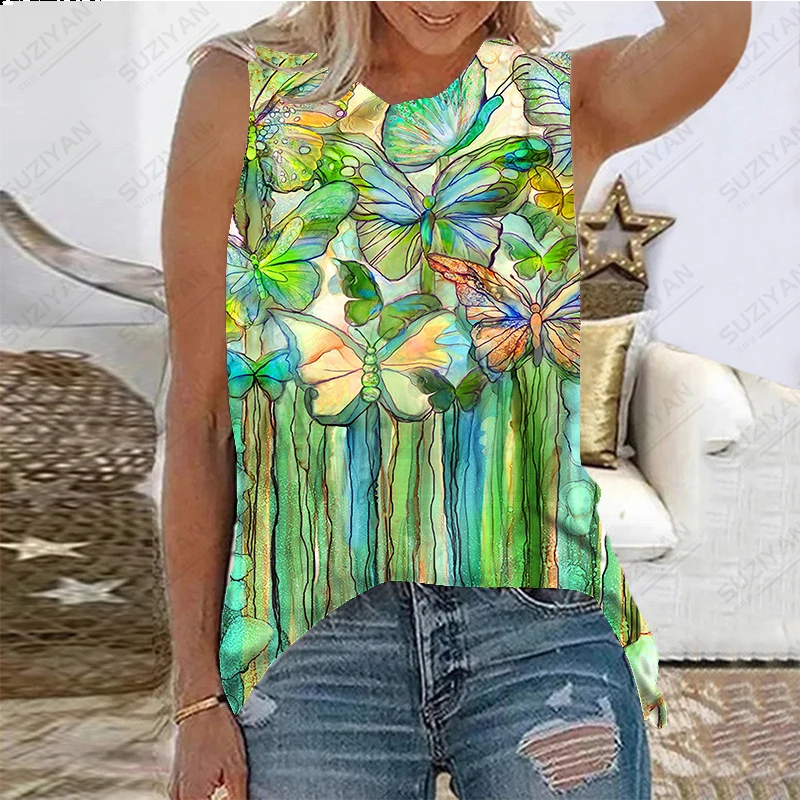 

Women's Summer Sleeveless Loose Relaxed Round Neck Pullover Top Daily Hot Sale 3D Printing New Hawaiian Original Style Large