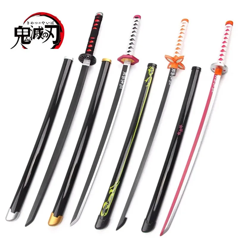 New Demon Slayer 76CM/104CM 1:1 Katana Sword Arms Sunwheel Knife Tanjirou Bamboo Anime Weapon Model Ninja Kids Toys Cosplay Prop