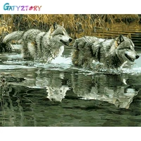 gatyztory paint by number wolf drawing on canvas gift diy pictures by numbers animals kits hand painted painting art home decor