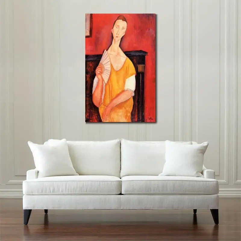 Женщина с веером Луния Чеховская, картина Амедео Модильяни в технике масляной живописи, высокое качество портрета, ручная работа для стены в комнате.