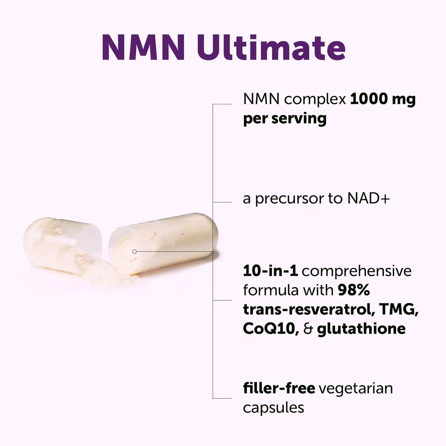 Фото Комплекс NMN 1000 мг, добавка NAD+ с ресвератролом - альтернатива NMNH - поддерживает клеточную энергию и уровень NAD+, 60 капсул №3