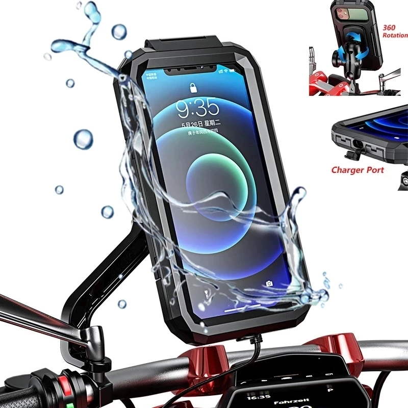 

2022 New Waterproof Case Bike Motorcycle Handlebar Rear View Mirror 3 to 6.8" Cellphone Mount Bag Motorbike Scooter Phone Stand