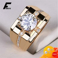 classic men ring 925 silver jewelry inlaid cubic zirconia gemstones gold color finger rings for wedding engagement party gift