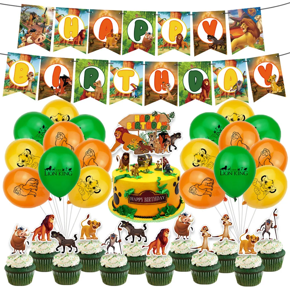 

Disney Lion King Theme Party Decorations Cake Topper Kid Birthday Party Decoration Cute lion Banner Balloon Baby Shower Supplies