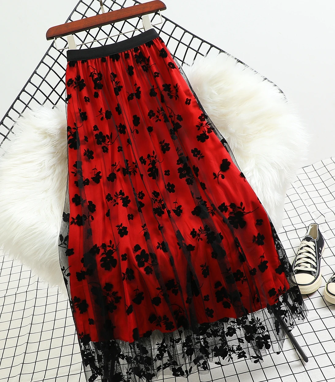 Юбка с цветочным узором элегантная юбка длинной талией