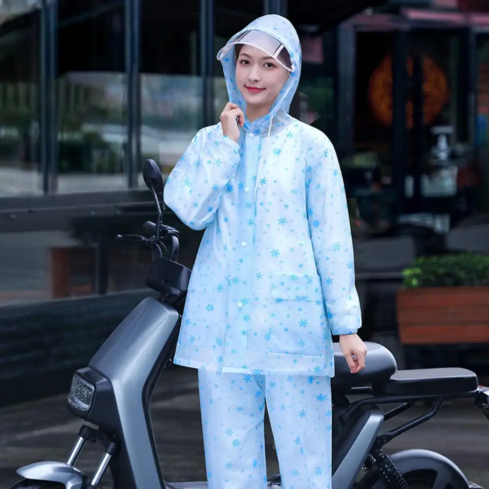 

Rain Coat 1 Set Useful Hooded Zipper Snap ButtonDesign Removable Face Shield Rain Coat for Outdoor