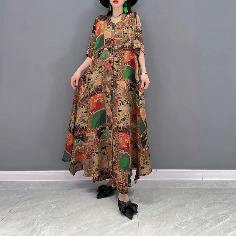 

SuperAen Fashion Suit Women's 2022 Summer New Printing Loose Oversized Two-piece Set Skirt Pants