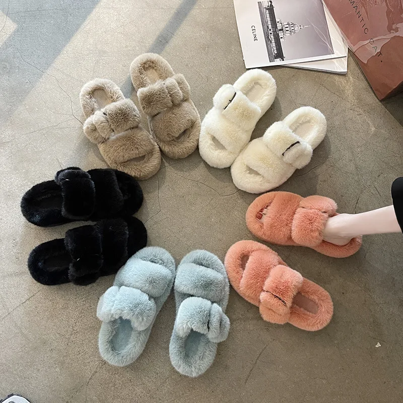 Women Slipper for Woman Home Cotton Slippers Indoor Shoes Fluffy Furry Plush Fleece Lined Warm Soft Comfort Print Slipper