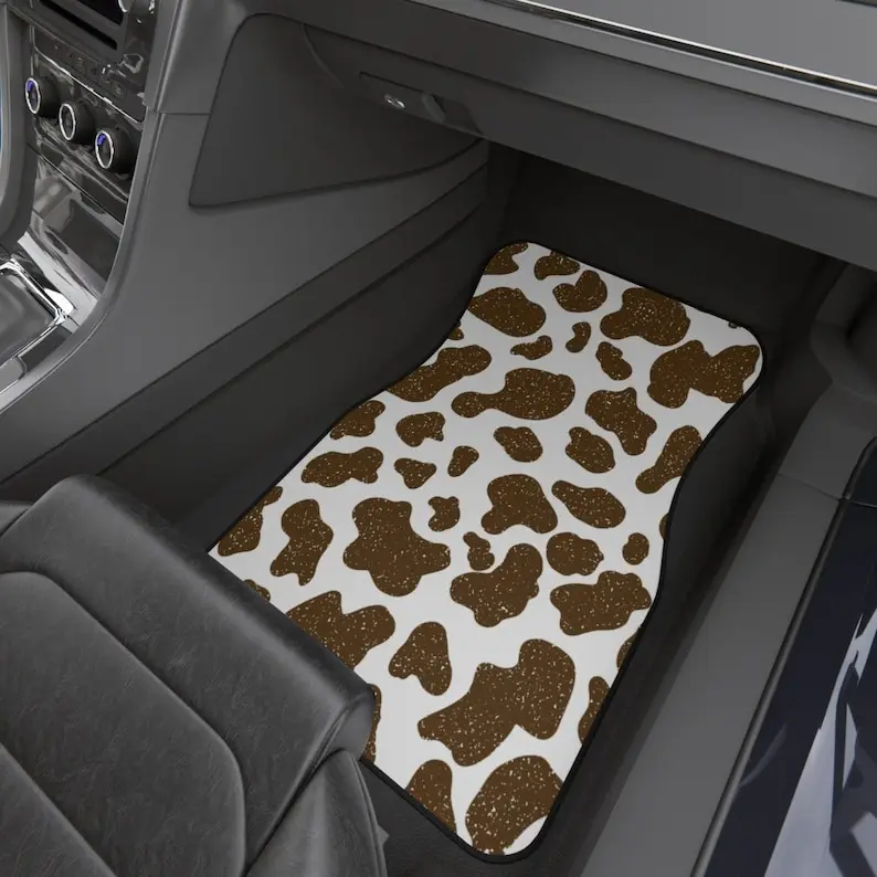 Brown Cow Print 4pc Set Car Floor Mats, Brown Cow Car Mats, Teenage Girl Feminine Car Accessories, Car Floor Mats for Women, Car