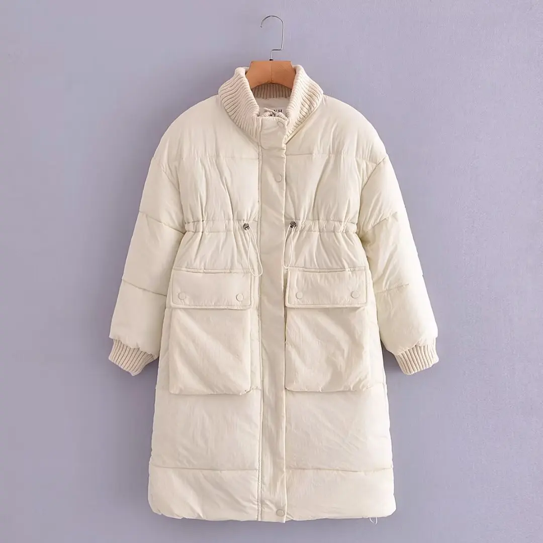 Knitted Collar Cotton-padded Jacket Women 2022 New Fashion High Waist Drawstring Winter Jacket Women