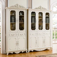 Luxury two door three door office solid wood carved bookcase European style storage study bookcase French bookcase